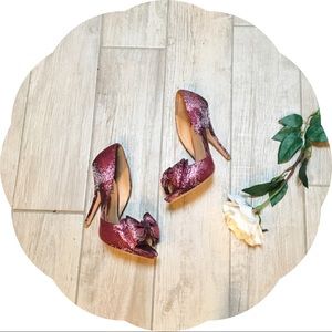 Badgley Mischka Metallic Heels with Bow Detail